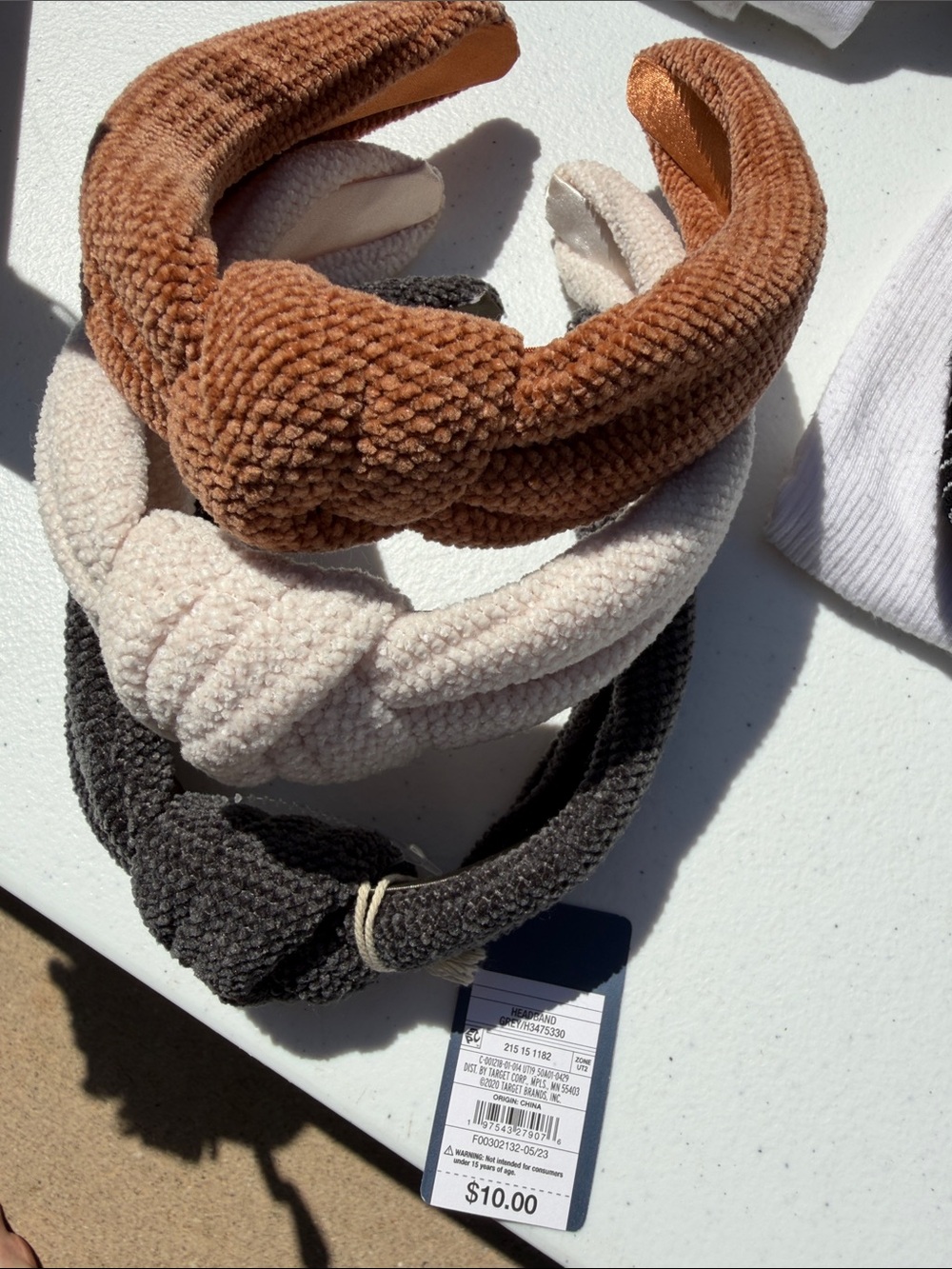 Universal Thread Plush Knotted Headband Trio in Brown, Cream, Charcoal - Picture 2 of 2